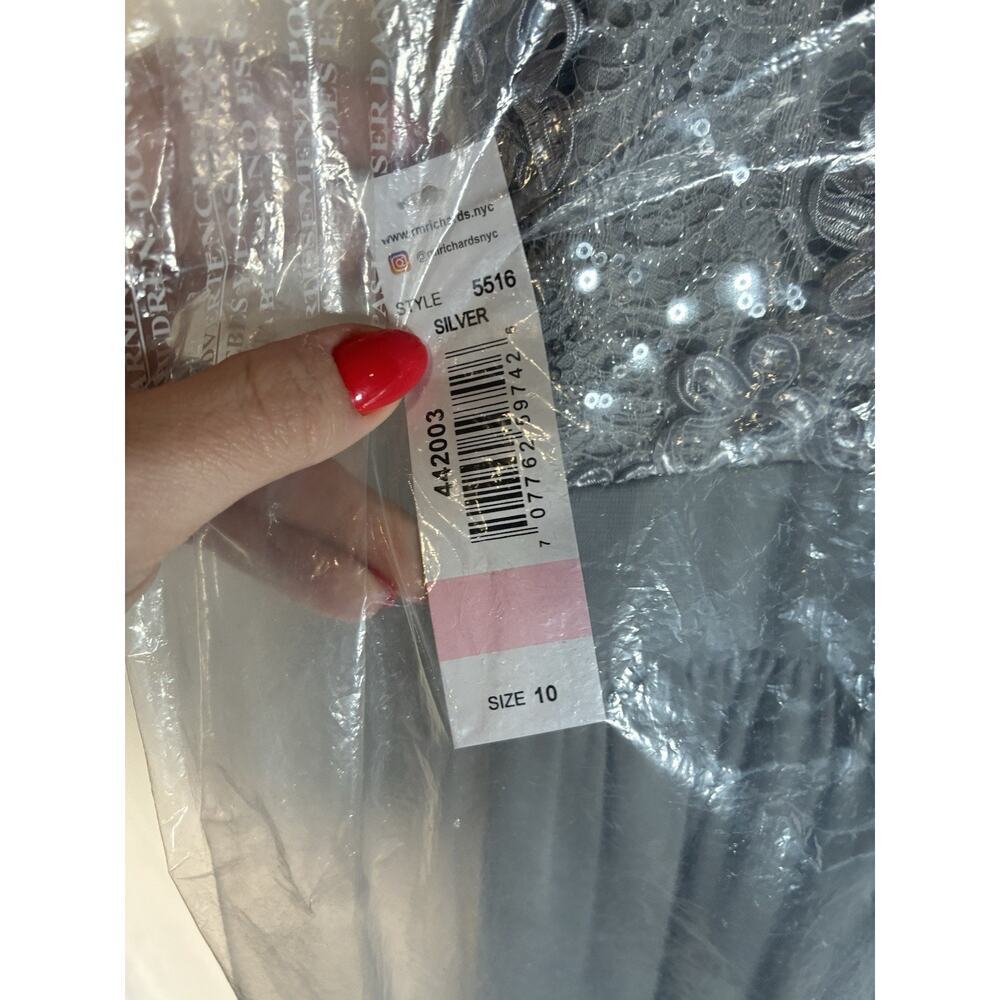 R&M Richards Size 10 NWT Silver Soutache Cascade Floor Length Evening Gown Maxi - Picture 7 of 8